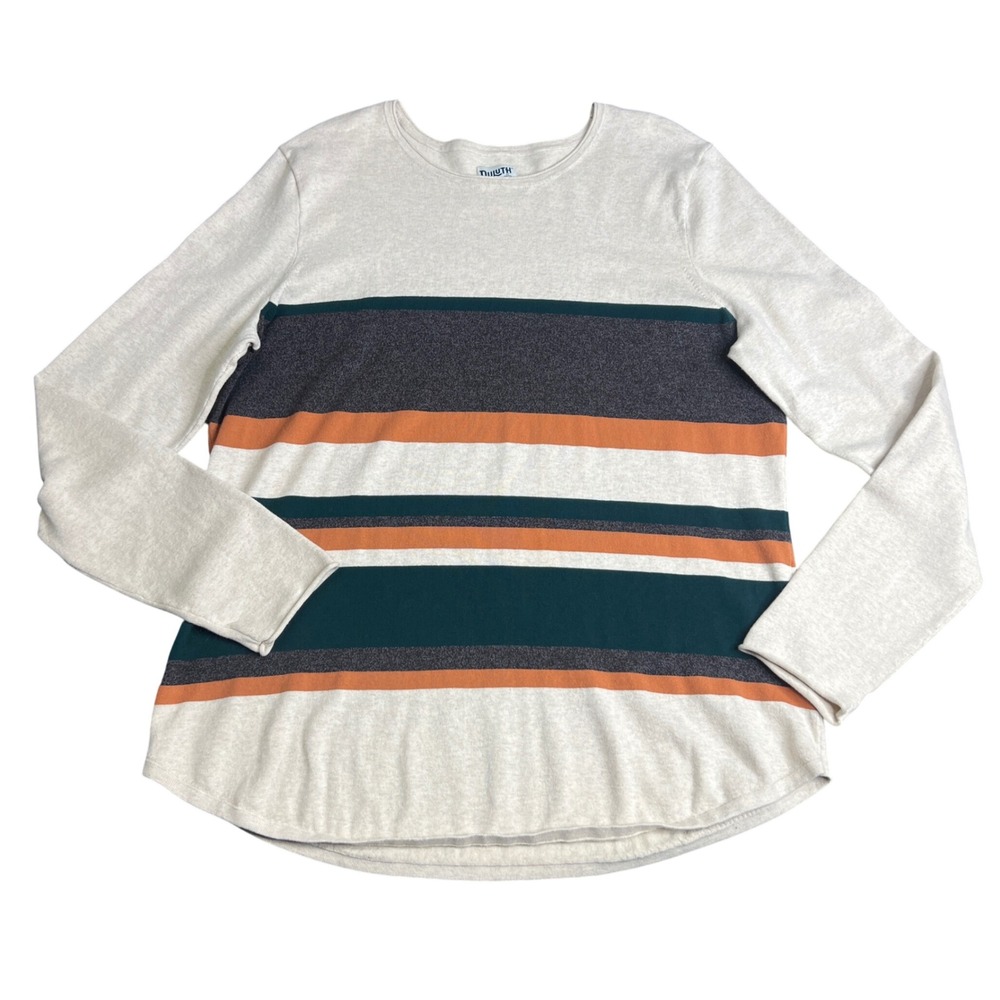 Duluth Trading Co Womens XL Striped Long Sleeve Knit Top Earth Tones Crew Neck